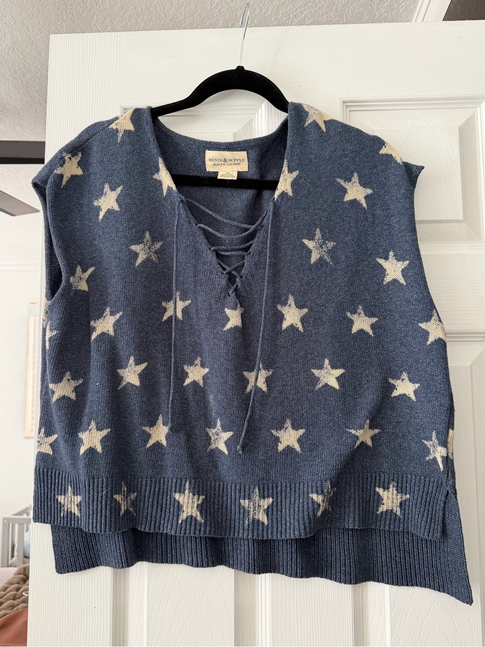Denim & Supply Ralph Lauren Navy Star Lace-Up V-Neck Sweater Vest
